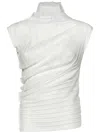 Victoria Beckham High Neck White Top In Semi-transparent Ribbed Knit In White