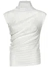 Victoria Beckham High Neck White Top In Semi-transparent Ribbed Knit In White