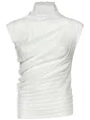 Victoria Beckham High Neck White Top In Semi-transparent Ribbed Knit In White