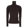 Victoria Beckham Brown Turtleneck Sweater With Logo Patch On The Sleeve In Cotton Blend Woman In Black