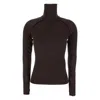 Victoria Beckham Brown Turtleneck Sweater With Logo Patch On The Sleeve In Cotton Blend Woman In Black