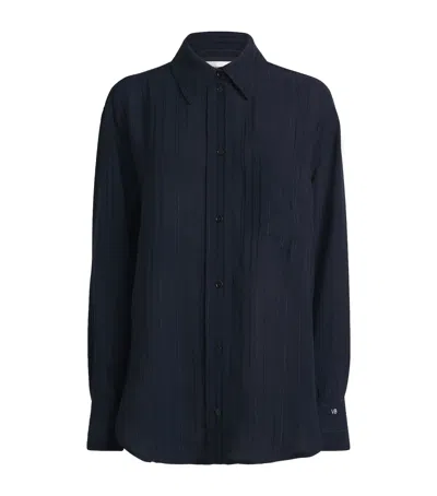 Victoria Beckham Topstitched Pyjama-collar Shirt In Blue