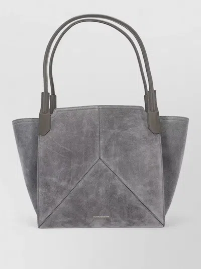Victoria Beckham Tote Bag Double Handles Structured Shape Suede In Gray