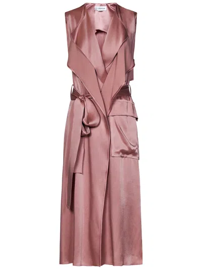 Victoria Beckham Sleeveless Satin Midi Wrap Trench Dress In Rosa