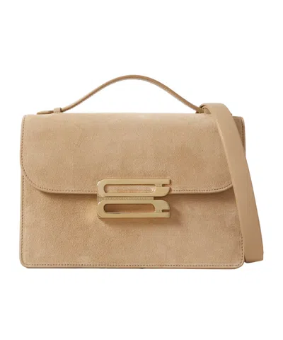 Victoria Beckham The Dorian Leather-trimmed Suede Shoulder Bag In Brown