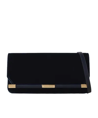 Victoria Beckham 202 Leather-trimmed Velvet Clutch In Black