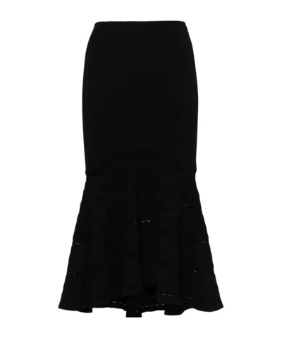 Victoria Beckham Flared Pointelle-knit Midi Skirt In Black
