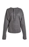 Victoria Beckham Trumpet Sleeve Henley Top In Grey