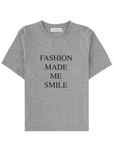 Victoria Beckham Organic Cotton Printed Slogan T-shirt In Gray