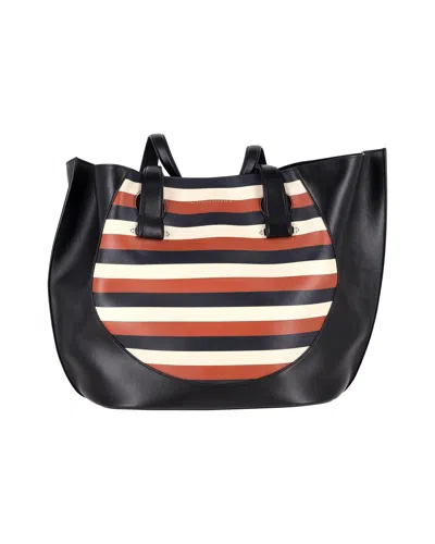 Victoria Beckham Tulip Small Striped Tote Bag In Black Leather