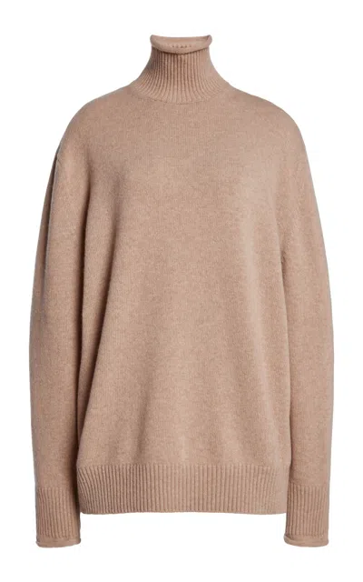 Victoria Beckham Turtleneck Merino Wool-cashmere Sweater In Neutral
