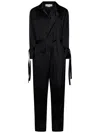Victoria Beckham Satin Blouse With Belted Waist And Shawl Collar In Nero