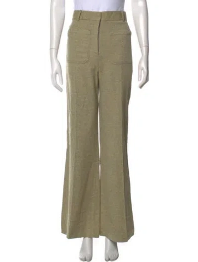Pre-owned Victoria Beckham Tweed Pattern Wide Leg Pants In Green