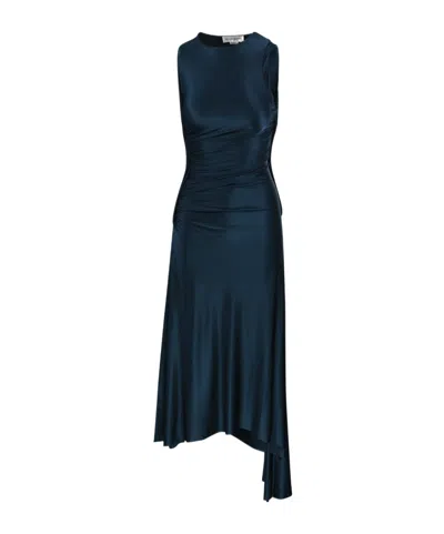Victoria Beckham Ruched Asymmetric Midi Dress In Blue