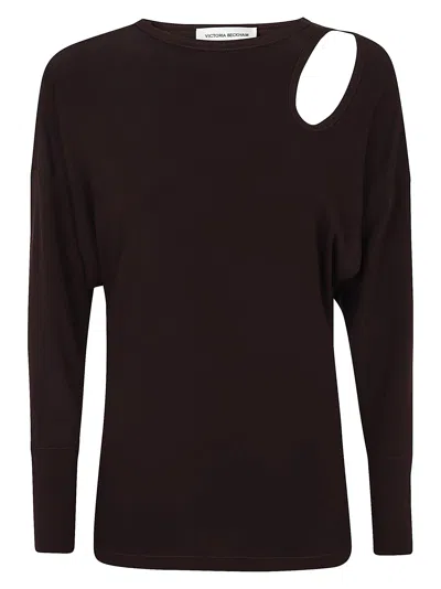 Victoria Beckham Cut-out Jersey Top In Deep Mahogany