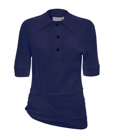 Victoria Beckham Twist Detail Polo Top - Navy In Blue