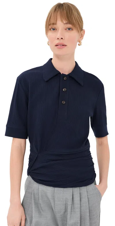Victoria Beckham Navy Blue Stretch Cotton Polo Shirt