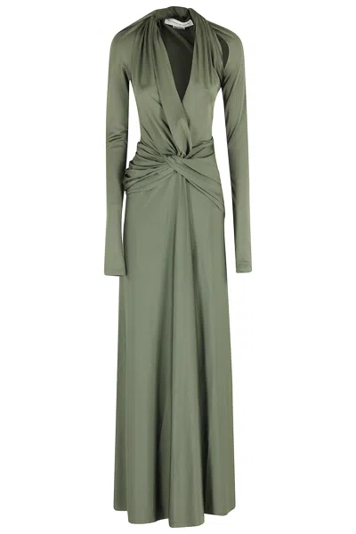 Victoria Beckham Twist Detail V-neck Gown In Green