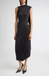 Victoria Beckham Asymmetric Fluid Drape Midi Dress In Black