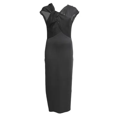 Victoria Beckham Twist Drape Midi Dress In Black Viscose