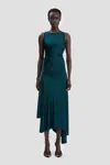 Victoria Beckham Womens Dark Teal Twist Asymmetric-hem Woven Midi Dress In Green