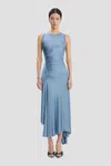 Victoria Beckham Womens Stone Twist Asymmetric-hem Woven Midi Dress In Blue
