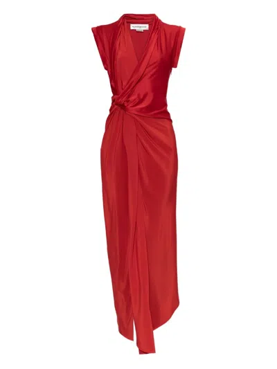 Victoria Beckham Womens Cardinal Red Asymmetric Plunge Stretch-woven Maxi Dress