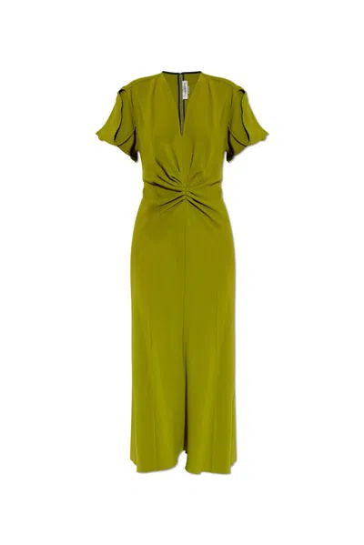 Victoria Beckham Womens Parakeet V-neck Asymmetric-hem Stretch-woven Midi Dress In Green