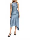 Victoria Beckham Womens Stone Twist Asymmetric-hem Woven Midi Dress In Blue