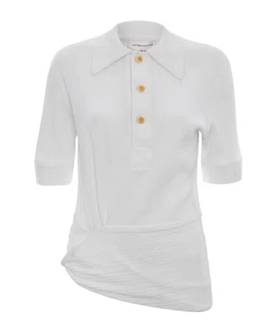 Victoria Beckham Ribbed Cotton-elastane Polo In Neutral