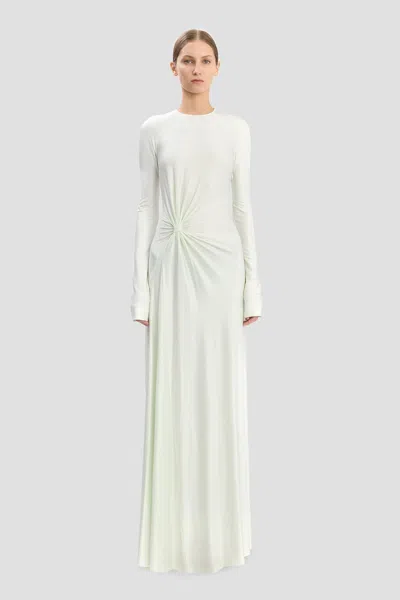 Victoria Beckham Twist Waist Gown In Aloe In Green