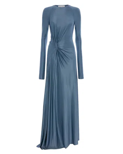 Victoria Beckham Twist Waist Gown In Stone In Blue