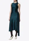 Victoria Beckham Womens Dark Teal Twist Asymmetric-hem Woven Midi Dress In Blue