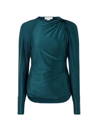 Victoria Beckham Blue Solid Round Neck Top In Green