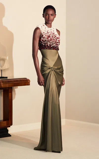 Victoria Beckham Twist-detailed Gown In Green
