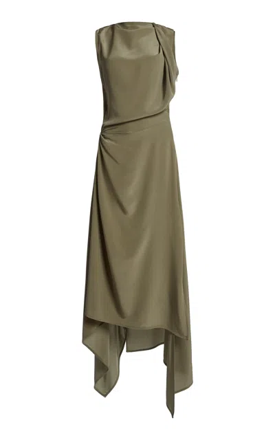 Victoria Beckham Twist-detailed Silk Midi Dress In Green