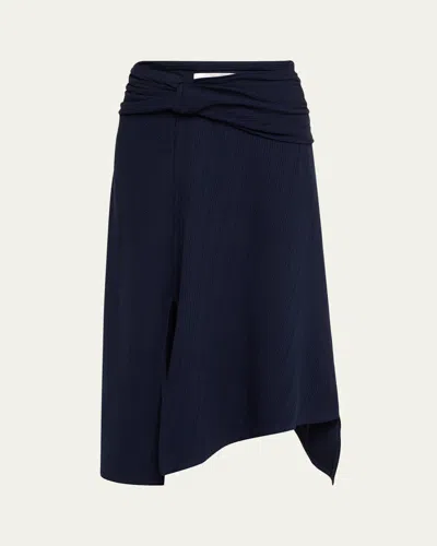 Victoria Beckham Twisted Cotton Plisse Midi Handkerchief Skirt In Blue