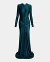 Victoria Beckham Twisted Cutout Long-sleeve Gown In Blue