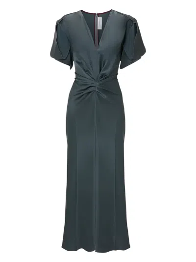 Victoria Beckham Twisted-detail Midi Dress In Grey