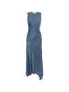 Victoria Beckham Womens Stone Twist Asymmetric-hem Woven Midi Dress In Blue