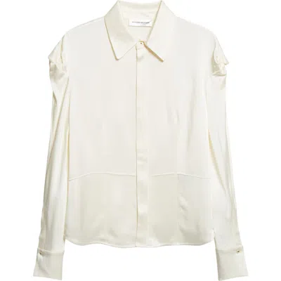 Victoria Beckham Twisted Shoulder Satin Button-up Shirt In White