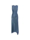 Victoria Beckham Womens Stone Twist Asymmetric-hem Woven Midi Dress In Blue