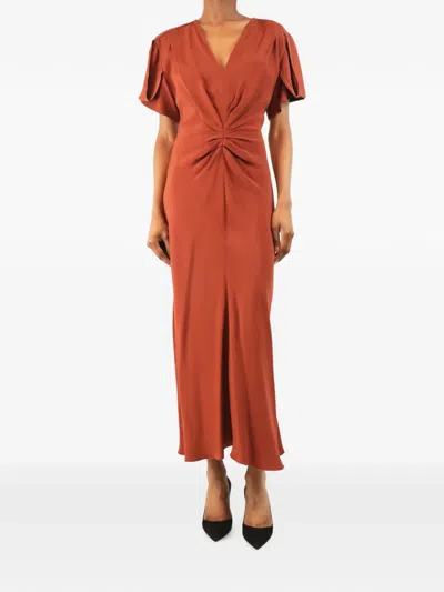 Pre-owned Victoria Beckham Twist-front Midi Dress In Red