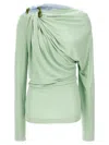 Victoria Beckham Draped Top With Asymmetric Detail And Long Sleeves In Green