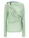 Victoria Beckham Draped Top With Asymmetric Detail And Long Sleeves In Green