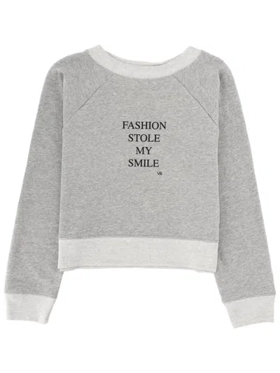 Victoria Beckham Typography Cropped Cotton-blend Sweatshirt In Gray