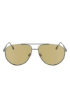 Victoria Beckham V Line 61mm Aviator Sunglasses In Silver/brown
