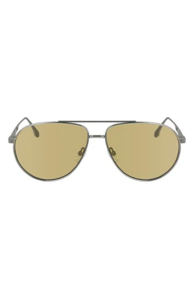 Victoria Beckham V Line 61mm Aviator Sunglasses In Silver/brown
