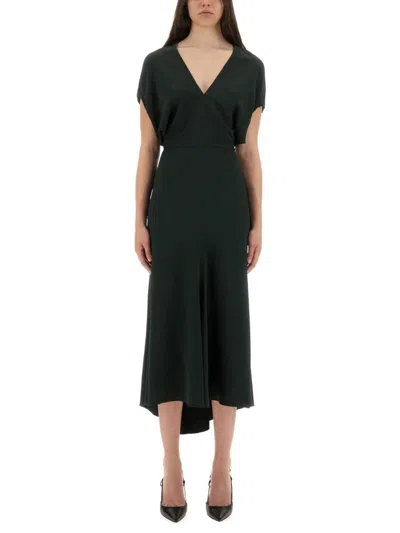 Victoria Beckham V-neck Blouson Midi Dress