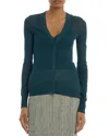 Victoria Beckham Teal Green Cotton Blend Cardigan In Blue